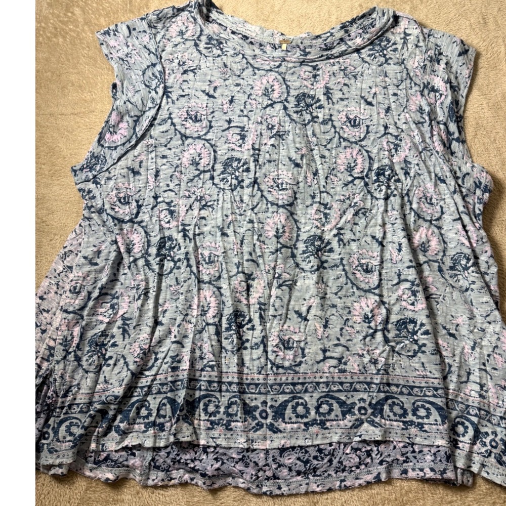 Free People Floral Paisley Slub Knit Flowy Top Size M Boho Cottagecore